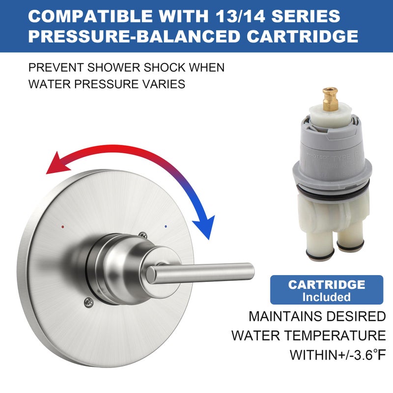 KANDENT Replacement for Delta Trinsic 14 Series Single-Function Shower Valve Trim Kit, Shower Handle, Brushed Nickel Shower Trim Kit T14059-SS (RP46074 Cartridge Included, Valve Not Included) - Image 3
